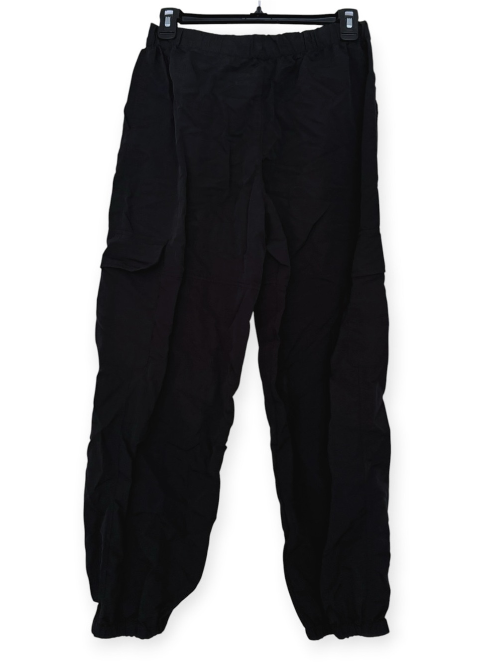 Zara Black Cargo Pants Wide Zip Ankle Size S Elastic Tie Pockets Women’s Street